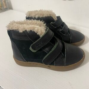 Ugg Kids Rennon II Black Leather Suede Fur Lined High Top Boots Toddler Size 8